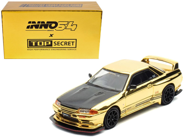 Nissan Skyline GT-R (R32) RHD Chrome Gold w/Carbon Hood 'The Model Car Show Malaysia 2025' 1/64 Diecast Model Car by Inno Models