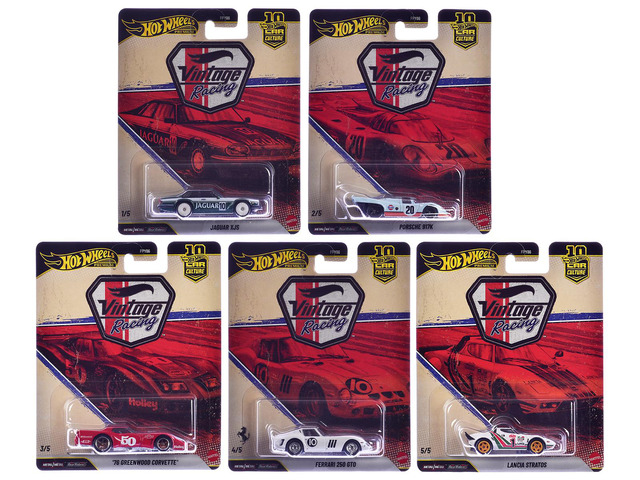 'Vintage Racing' 5 piece Set 'Car Culture' 2026 Series T Diecast Model Cars by Hot Wheels