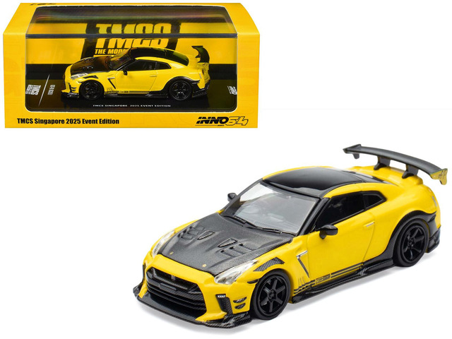 Nissan GT-R (R35) RHD Yellow with Carbon Hood and Black Top 'The Model Car Show Singapore' 1/64 Diecast Model Car by Inno Models