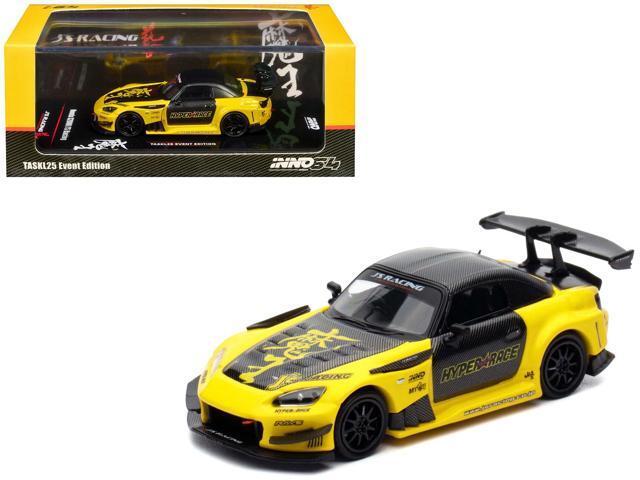 Honda S2000 RHD Yellow w/Carbon Hood & Top w/Graphics 'Tokyo Auto Salon Kuala Lumpur' 1/64 Diecast Model Car by Inno Models
