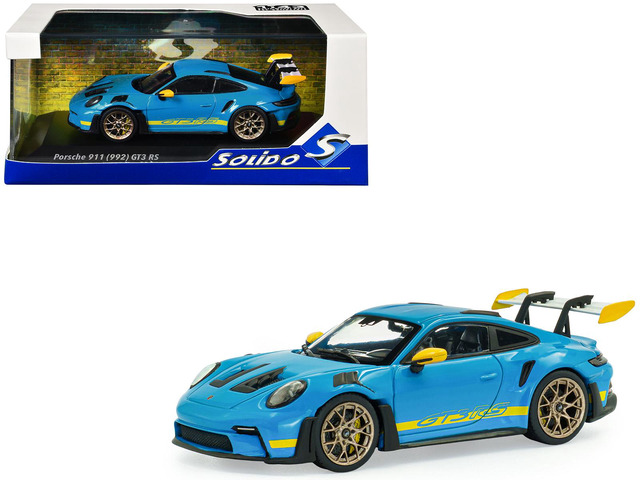 2023 Porsche 911 (992) GT3 RS 'Tribute to 24 Hours of Daytona 2003' Riviera Blue with Yellow 1/43 Diecast Model Car by Solido