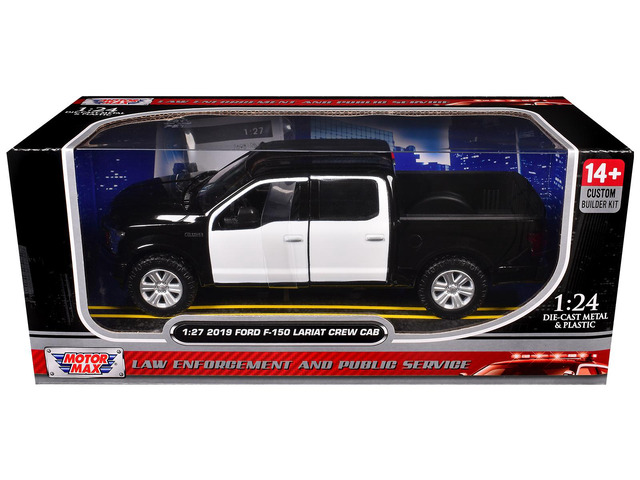 2019 Ford F-150 Lariat Crew Cab Truck Unmarked Black and White 'Custom Builder's Kit' 1/27 Diecast Model Car by Motormax