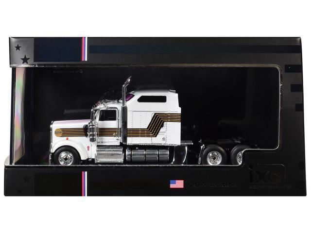1995 Kenworth W900 Truck Tractor White with Black and Gold Stripes 1/64 Diecast Model by IXO Models