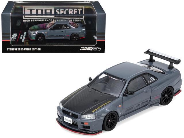 Nissan Skyline GT-R (R34) RHD Stealth Gray with Carbon Hood 'GTSHOW 2025 Event Edition' 1/64 Diecast Model Car by Inno Models