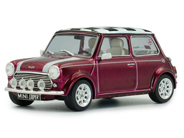 1997 Mini Cooper Sport Purple Metallic with White Stripes and Checkered Top 1/43 Diecast Model Car by Solido