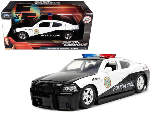 2006 Dodge Charger Police Black and White 'Policia Civil' 'Fast & Furious' Series 1/24 Diecast Model Car by Jada