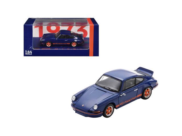 1973 Porsche 911 RS 2.7 Blue with Orange Stripes 1/64 Model Car by Spark