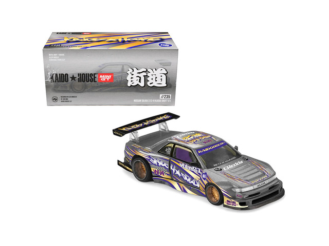 Nissan Silvia S13-R 'Kaido Drift V1' RHD Gray Metallic with Graphics 'Kaido House' Special 1/64 Diecast Model Car by Mini GT
