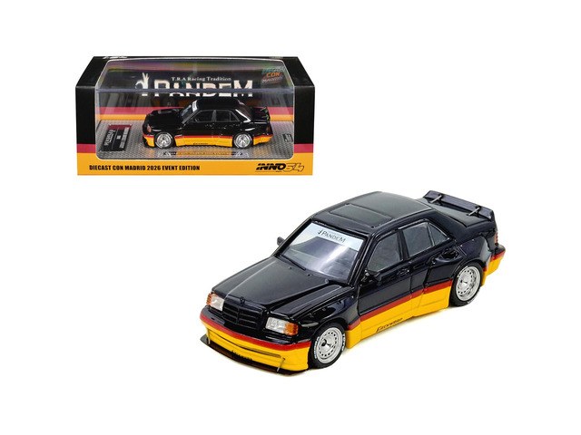 Pandem Rocket Bunny 190E Black with Red and Yellow 'Diecast Con Madrid 2026 Event Edition' 1/64 Diecast Model Car by Inno Models