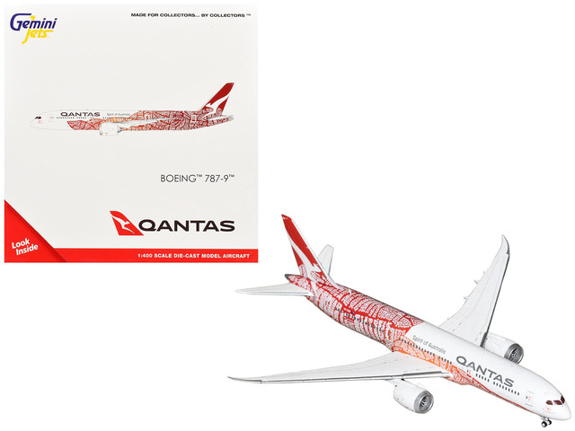 Boeing 787-9 Commercial Aircraft 'Qantas' (VH-ZND) White with Red Graphics 1/400 Diecast Model Airplane by GeminiJets