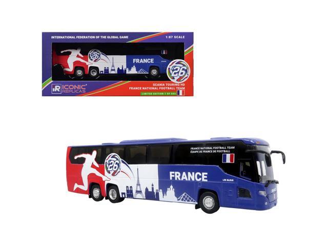 Scania Touring HD Coach Bus 'France National Football Team' Blue with Graphics 1/87 (HO) Diecast Model by Iconic Replicas