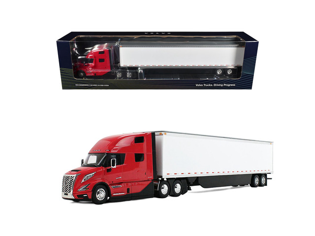 Volvo VNL 860 High-Roof Sleeper and 53' Trailer with Skirts Red with White Trailer 1/50 Diecast Model by First Gear