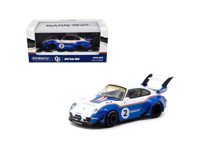 RWB 993 #2 'Liberty Walk' White and Blue Metallic w/Container Packaging 'Hobby64' Series 1/64 Diecast Model Car by Tarmac Works
