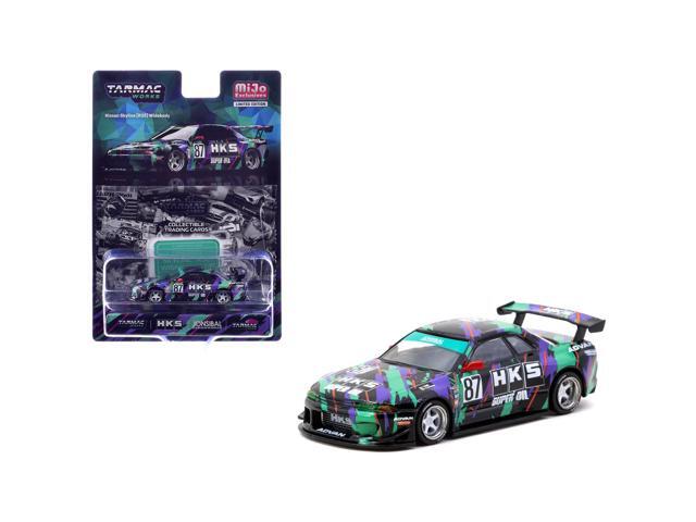Nissan Skyline (R32) Widebody RHD #87 'HKS' Black with Graphics with Tarmac Cards 1/64 Diecast Model Car by Tarmac Works