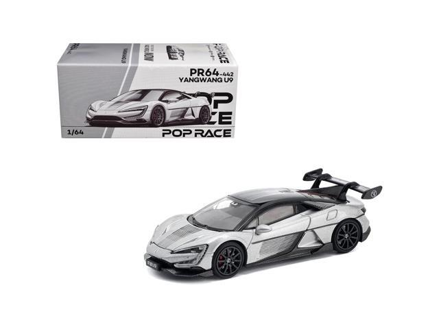 Yangwang U9 Silver Metallic with Black Top and Stripes 1/64 Diecast Model Car by Pop Race