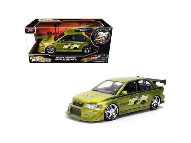 Brian's Mitsubishi Lancer Evolution VII Green Color Brush Finish '25 Years of Fast & Furious' 1/24 Diecast Model Car by Jada