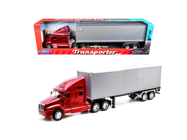 Kenworth T2000 Truck Red Metallic with Gray Container 'Transporter' Series 1/32 Diecast Model by Welly