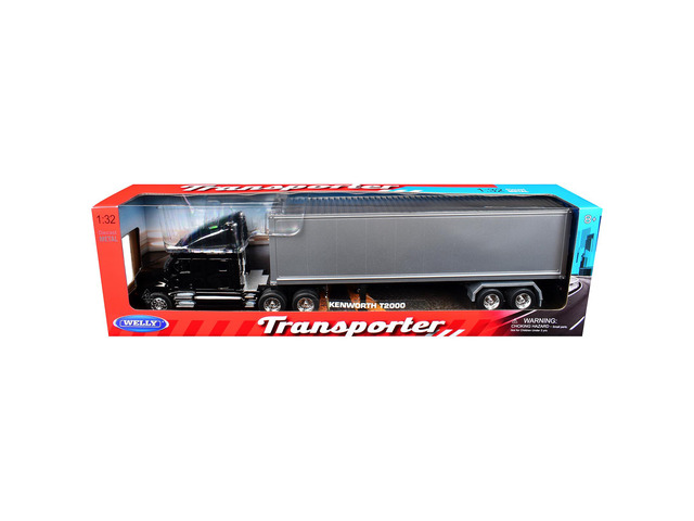 Kenworth T2000 Truck Black with Gray Container 'Transporter' Series 1/32 Diecast Model by Welly