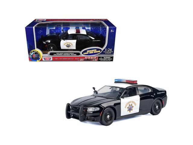2023 Dodge Charger Pursuit Police Car 'CHP' Black and White with Flashing Lights and Sounds 1/24 Diecast Model Car by Motormax