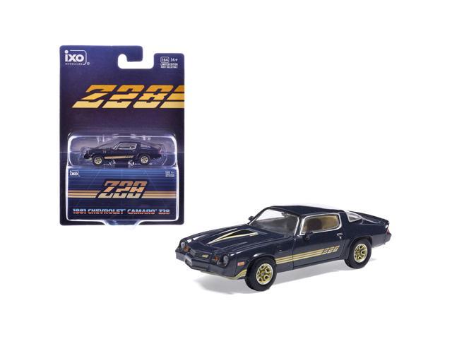 1981 Chevrolet Camaro Z28 Dark Blue Metallic with Gold Stripes and Interior 1/64 Diecast Model Car by IXO Models