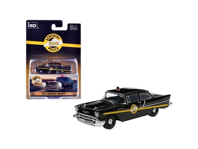 1957 Chevrolet One-Fifty Police Car 'Kentucky State Police' Black with Yellow Stripes 1/64 Diecast Model Car by IXO Models