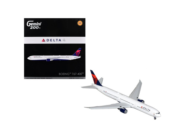 Boeing 767-400ER Commercial Aircraft with Flaps White with Blue and Red Tail 1/200 Diecast Model Airplane by GeminiJets