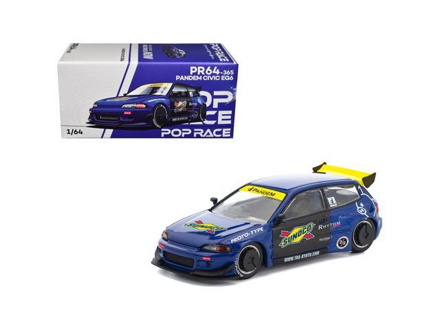 Pandem Civic EG6 RHD (Right Hand Drive) 'Sunoco' Blue Metallic with Yellow Accents 1/64 Diecast Model Car by Pop Race