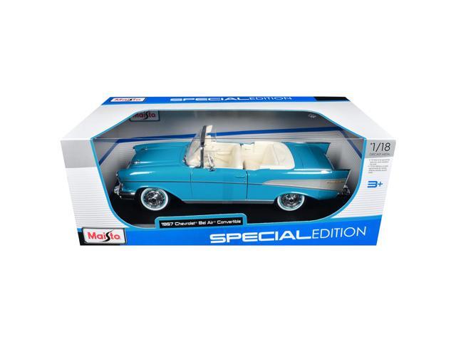 1957 Chevrolet Bel Air Convertible Blue with White Interior 'Special Edition' Series 1/18 Diecast Model Car by Maisto