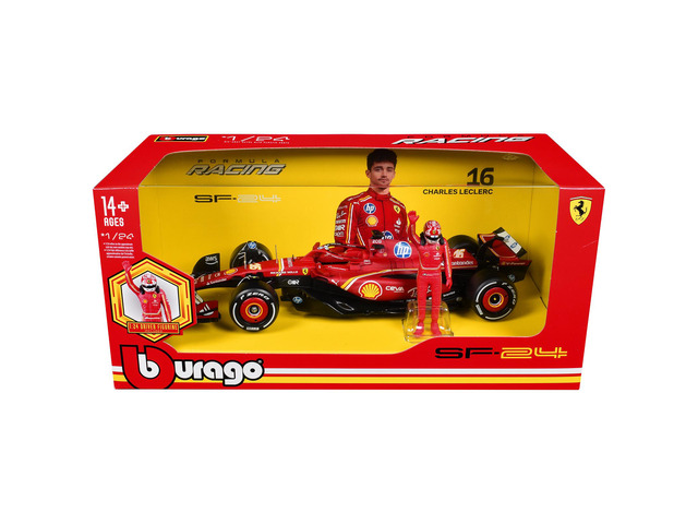 Ferrari SF-24 #16 F1 World Championship (2024) with Driver Figure 'Formula Racing' 1/24 Diecast Model Car by Bburago