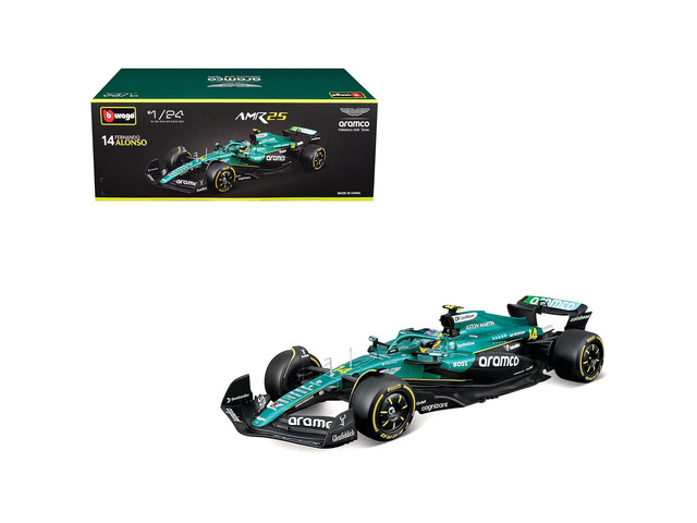 Aston Martin AMR25 #14 Fernando Alonso 'Aramco' Formula One F1 'World Championship' (2025) 1/24 Diecast Model Car by Bburago
