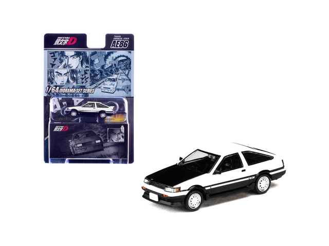 Toyota Corolla Levin (AE86) White with Carbon Hood 'Initial D' (1995-2013) Manga 1/64 Diecast Model Car by Hobby Japan