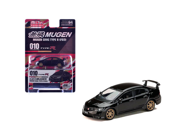 Honda Mugen Civic Type R (FD2) RHD Crystal Black Pearl with Gold Wheels 'JDM64' Series 1/64 Diecast Model Car by Hobby Japan