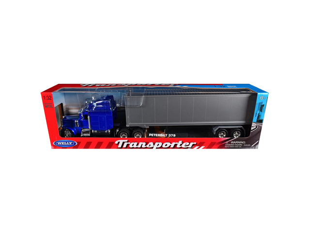 Peterbilt 379 Truck Blue Metallic with Silver Container 'Transporter' Series 1/32 Diecast Model by Welly