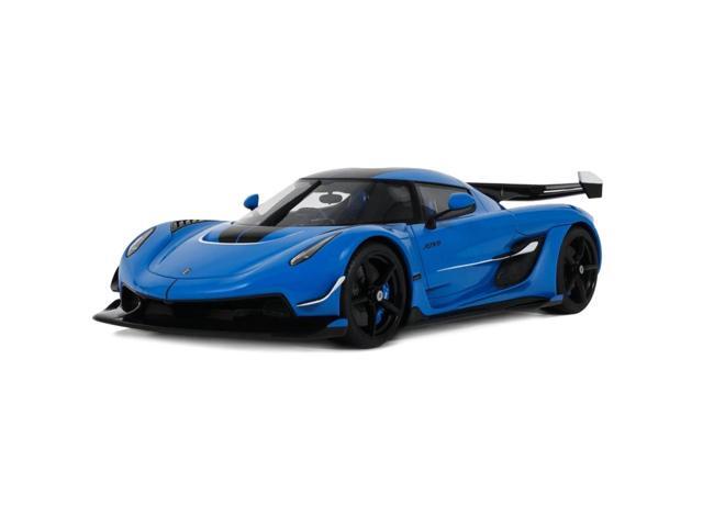 2025 Koenigsegg Jesko Blue Metallic with Black Stripes 1/18 Model Car by GT Spirit