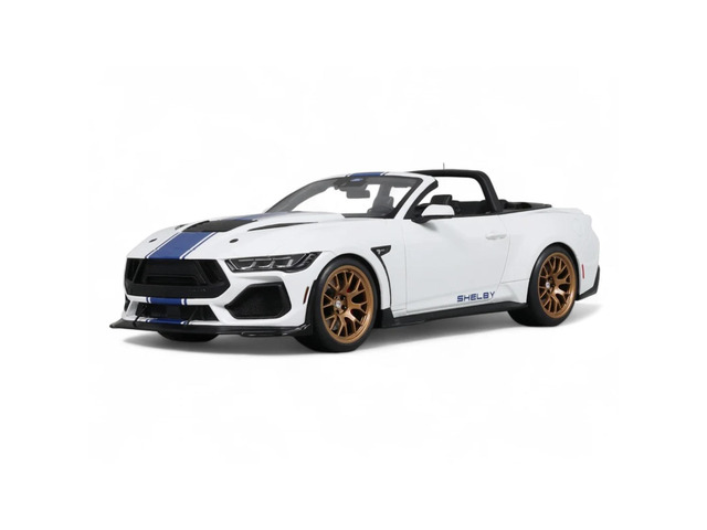 2025 Shelby Mustang Supersnake Convertible White with Blue Stripes 1/18 Model Car by GT Spirit