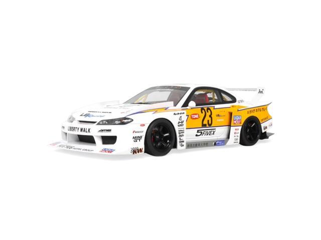 2021 Nissan Silvia (S15) LB-Super Silhouette RHD (Right Hand Drive) #23 White with Yellow Stripes 1/18 Model Car by GT Spirit