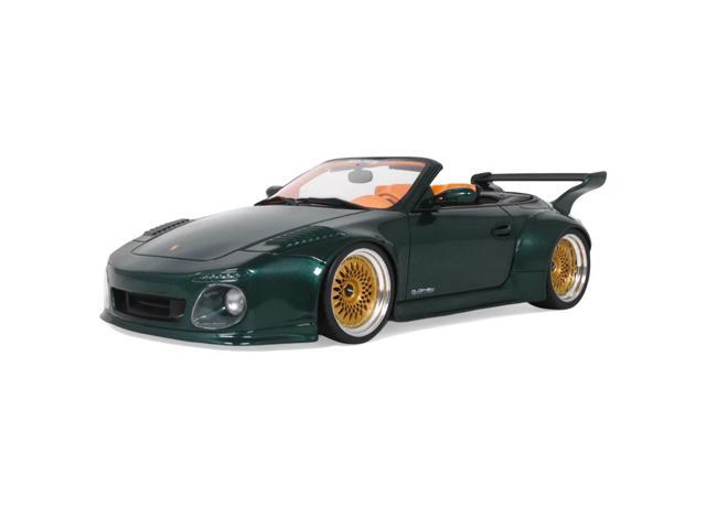 2024 Porsche 911 (997) Old & New Tokyo Auto Salon Cabriolet Dark Green Metallic with Orange Interior 1/18 Model Car by GT Spirit