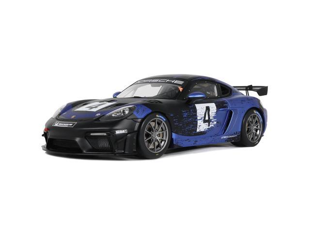 2021 Porsche Cayman 718 GT4 RS Clubsport #4 Black with Blue Graphics Limited Edition 1/18 Model Car by Otto Mobile