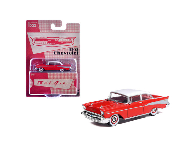 1957 Chevrolet Bel Air Red with White Top and Red Interior 1/64 Diecast Model by IXO Models