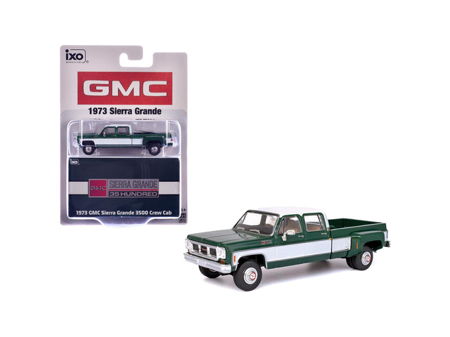 1973 GMC Sierra Grande 3500 Crew Cab Dually Pickup Truck Green and White 1/64 Diecast Model by IXO Models