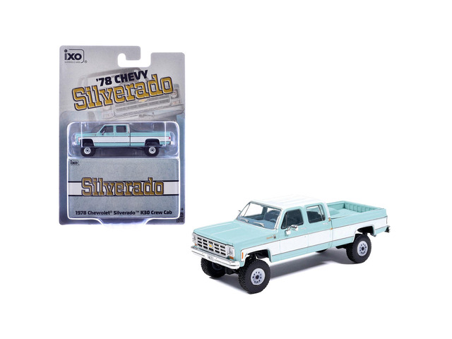 1978 Chevrolet Silverado K30 Crew Cab Pickup Truck Light Blue and White with Blue Interior 1/64 Diecast Model by IXO Models
