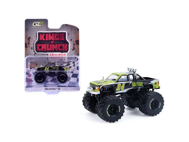 1986 Chevrolet S10 Monster Truck #24 'Raptor' Black and Green with Graphics 1/64 Diecast Model Car by Greenlight