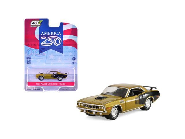 1971 Plymouth Hemi Cuda Gold Metallic with Black Accents 'America 250 Edition' 1/64 Diecast Model Car by Greenlight