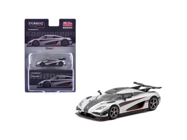 Koenigsegg One:1 Silver Metallic with Black Stripes 'Global64' Series 1/64 Diecast Model Car by Tarmac Works