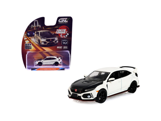 2018 Honda Civic Type-R (FK8) RHD Championship White with Carbon Hood 'Tokyo Torque' 1/64 Diecast Model Car by Greenlight
