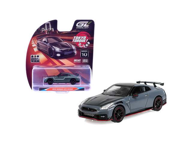 2024 Nissan GT-R (R35) NISMO RHD Stealth Gray with Carbon Top and Hood 'Tokyo Torque' 1/64 Diecast Model Car by Greenlight