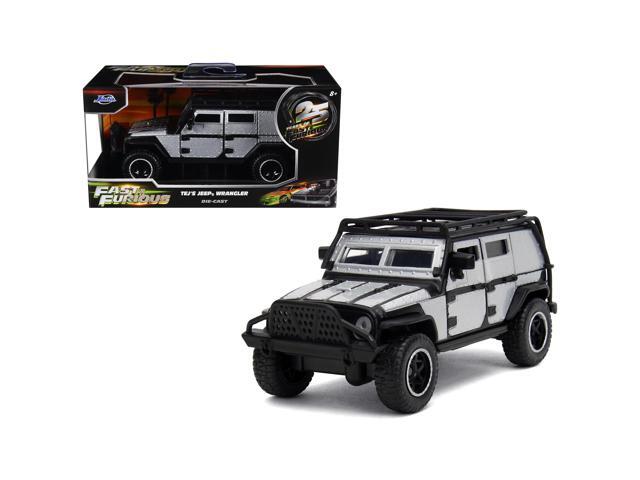 Tej's Jeep Wrangler Custom Silver Metallic with Black Top and Roof Rack 'Furious 7' (2015) Movie 1/32 Diecast Model Car by Jada