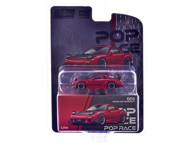 Mazda RX-7 Widebody RHD Red Metallic with Carbon Hood 'Enigma Exclusive Edition' 1/64 Die Cast Model Car by Pop Race