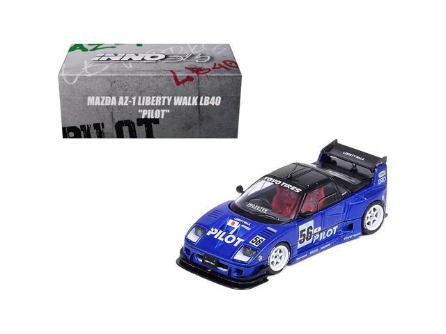 Mazda AZ-1 Liberty Walk LB40 RHD (Right Hand Drive) #56 'Pilot' Blue with Black Top 1/64 Diecast Model Car by Inno Models