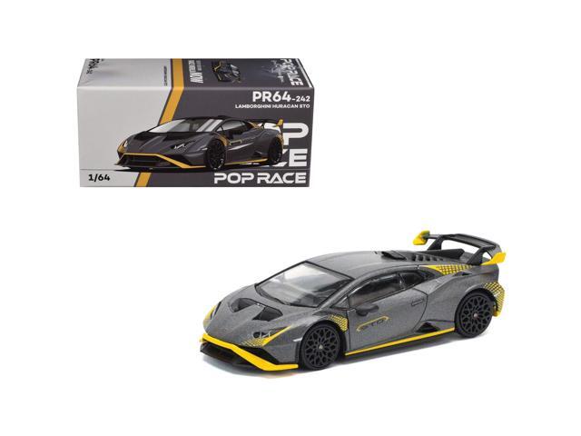 Lamborghini Huracan STO Matt Gray Metallic with Yellow Accents 1/64 Diecast Model Car by Pop Race